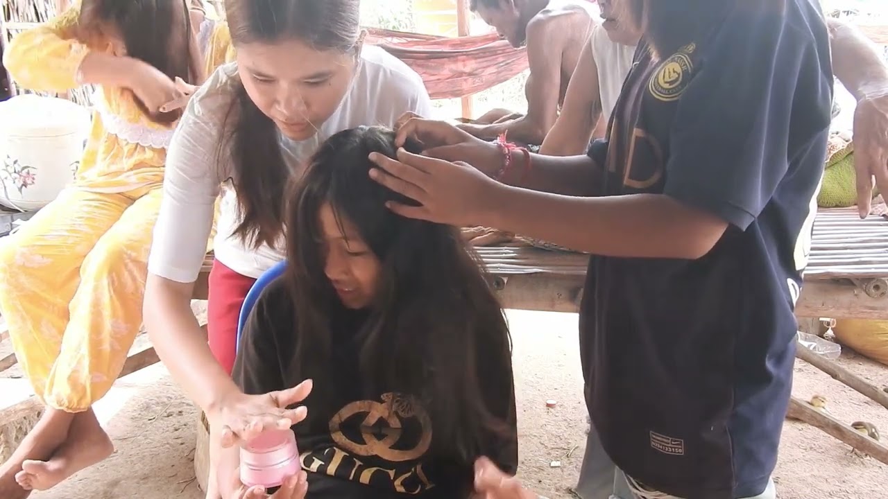 Lice Removal & nits picking from long hair by multiple girls,asmr scalp check,lice picking