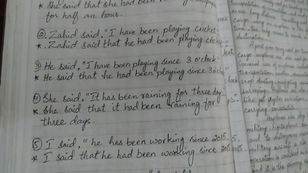 Direct and indirect speech / present perfect continuous with exercise