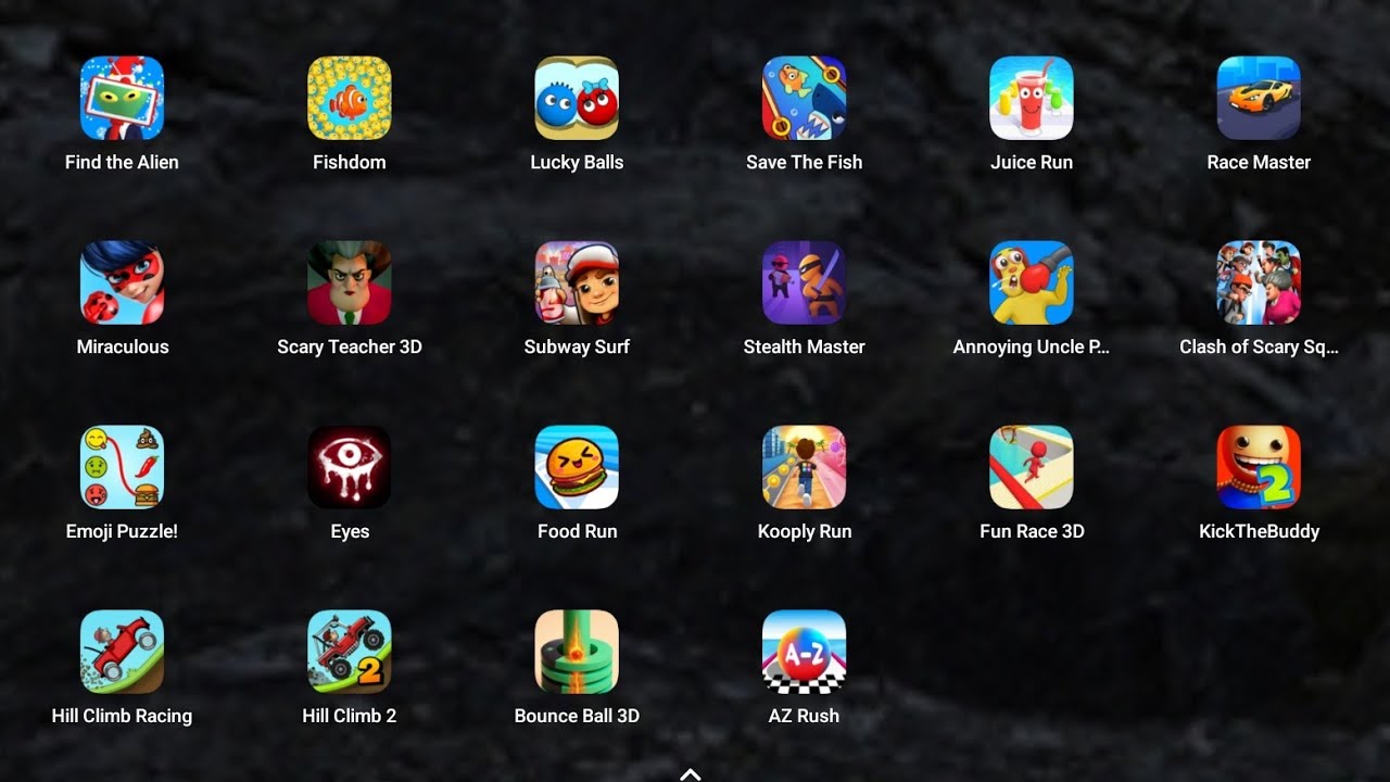 Lucky Balls, Snake Clash, Save the Fish, Thief Puzzle, Hill Climb Racing, PVZ, Scary Teacher 3D