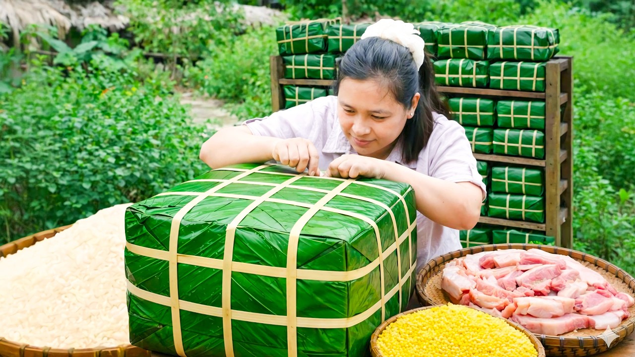 How to Make Giant Banh Chung (Chung Cake) and Bring to Market to Sell