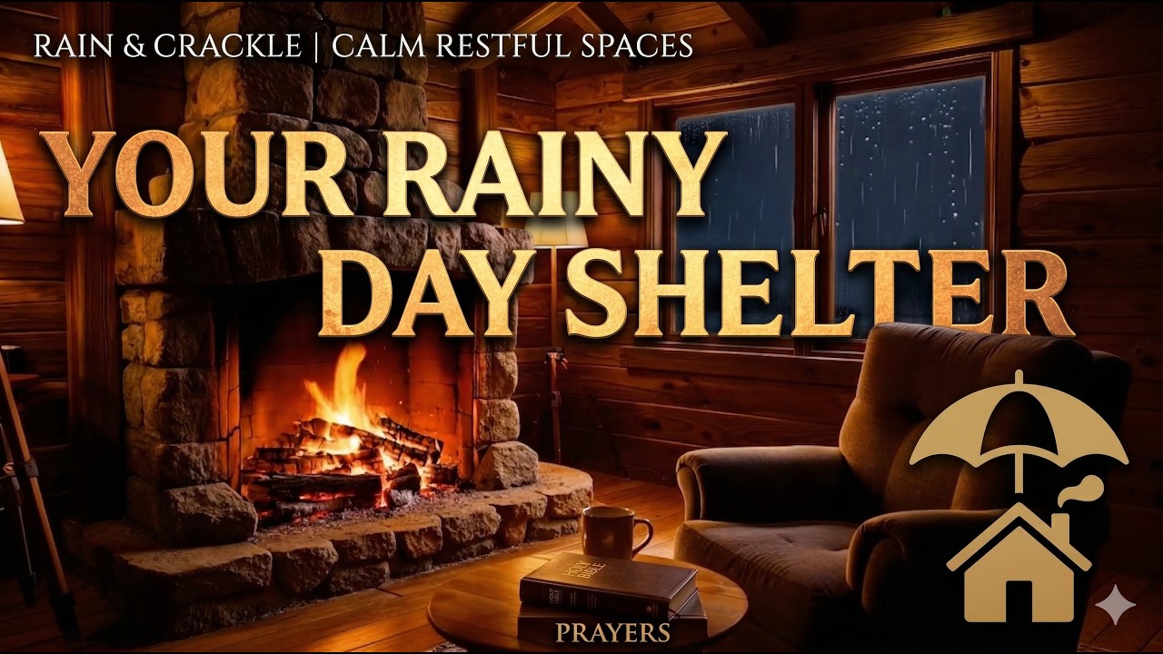 Rainy Night in a Cozy Cabin | Fireplace Ambience for Sleep — Calm Restful Spaces