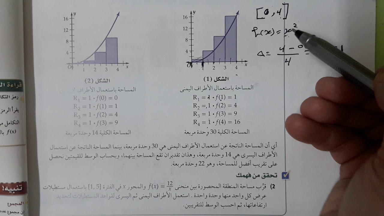 مساحة تحت المنحنى والتكامل  ثالث ثانوي