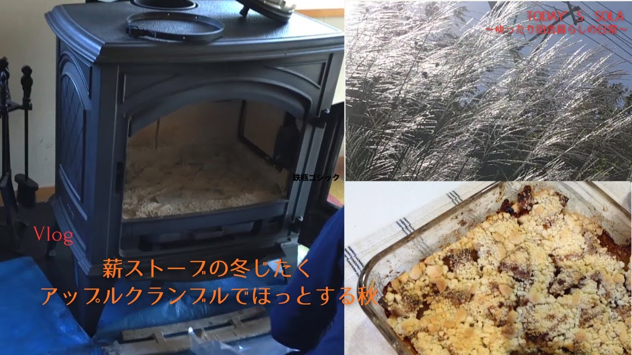 【田舎暮らしVlog】薪ストーブの冬じたく/メンテナンス/アップルクランブル/楽しみの種まき/自分で作り至福の時/光るススキ/ほっとする時間