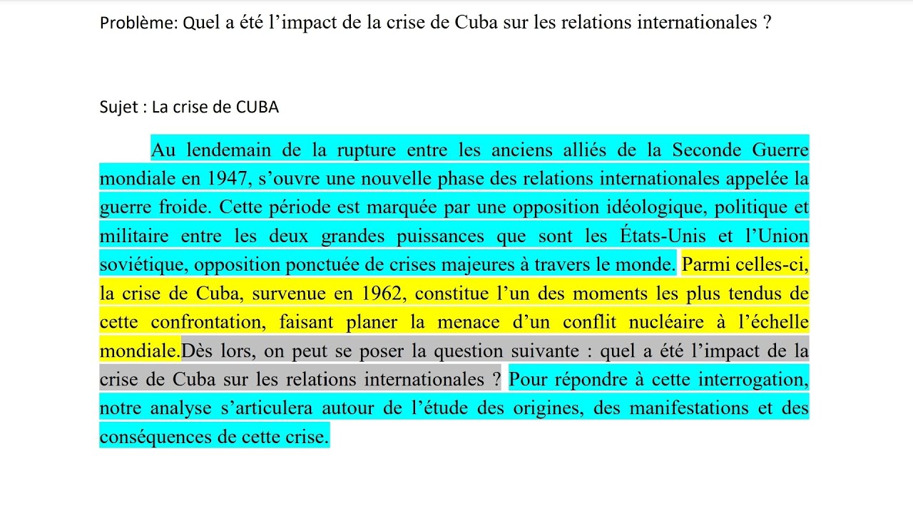 SUJET D'histoire : LA CRISE DE CUBA