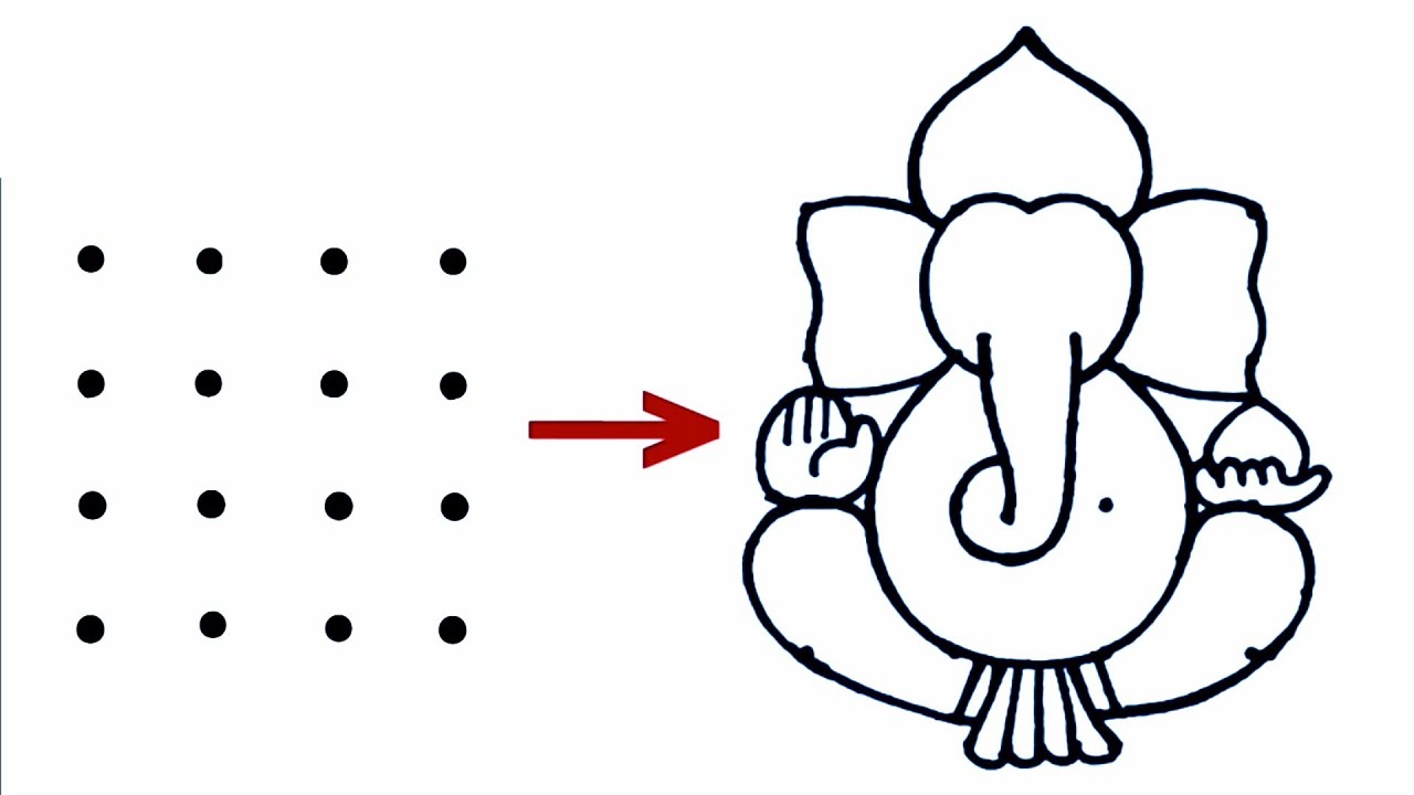 Easy Lord Ganesha drawing from 4×4 dots step by step // Easy Lord Ganesha Rangoli