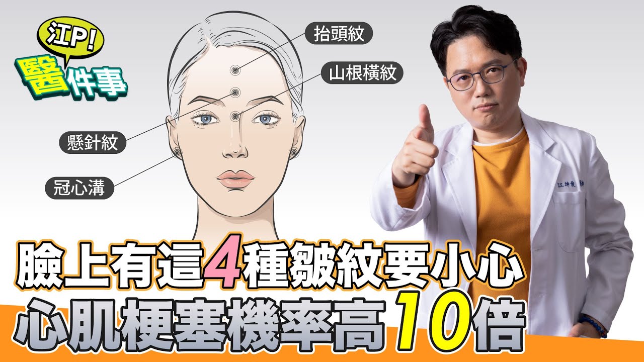 從臉上皺紋看健康！這4種皺紋注意！ 心肌梗塞 機率高10倍？【 江P醫件事 123】 江坤俊醫師