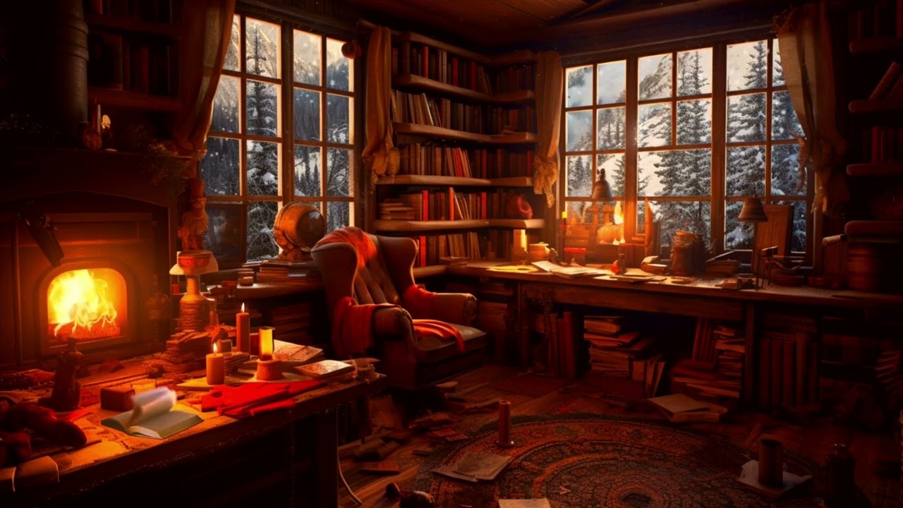 COZY WRITING ROOM AMBIENCE - Relaxing ASMR Ambience with Crackling  Fire and Writing Sounds