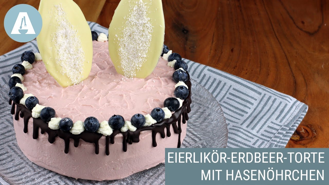 Mein Rezept für eine Eierlikör-Erdbeer-Torte I mit Hasenöhrchen passend zu Ostern