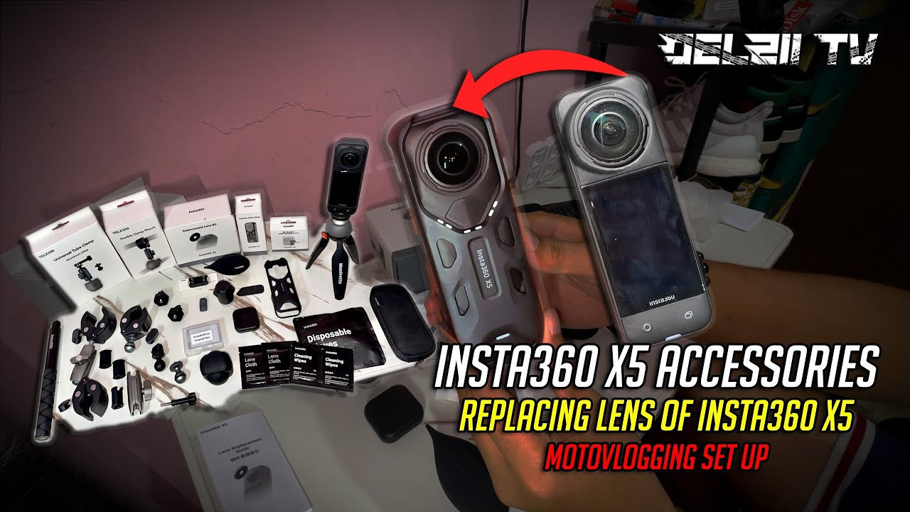 INSTA360 X5 ACCESSORIES | REPLACING LENS OF INSTA360 X5 | MOTOVLOGGING SET UP