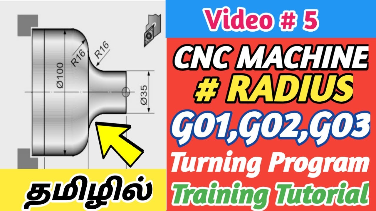 CNC G02,G03 Radius Turning CNC Programming In Tamil