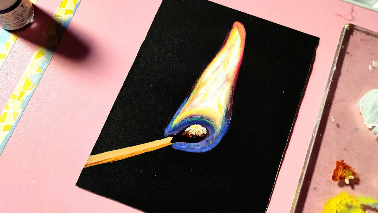 Burning matchstick painting | fire painting | Black Canvas Painting | Acrylic painting for beginners