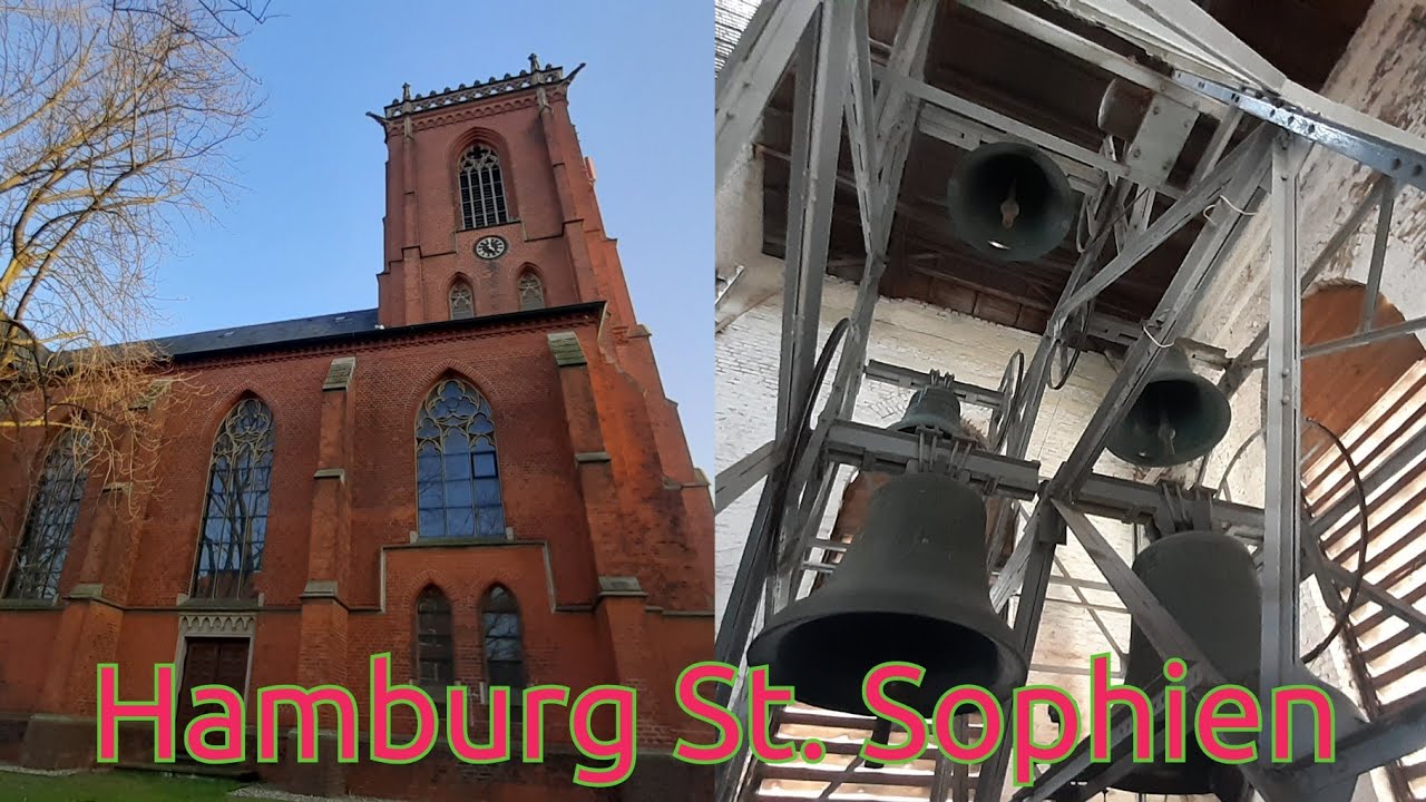 Hamburg (D) Glocken der kath. Kirche St. Sophien, Glocke 1 und Vollgeläut (Turmaufnahme)