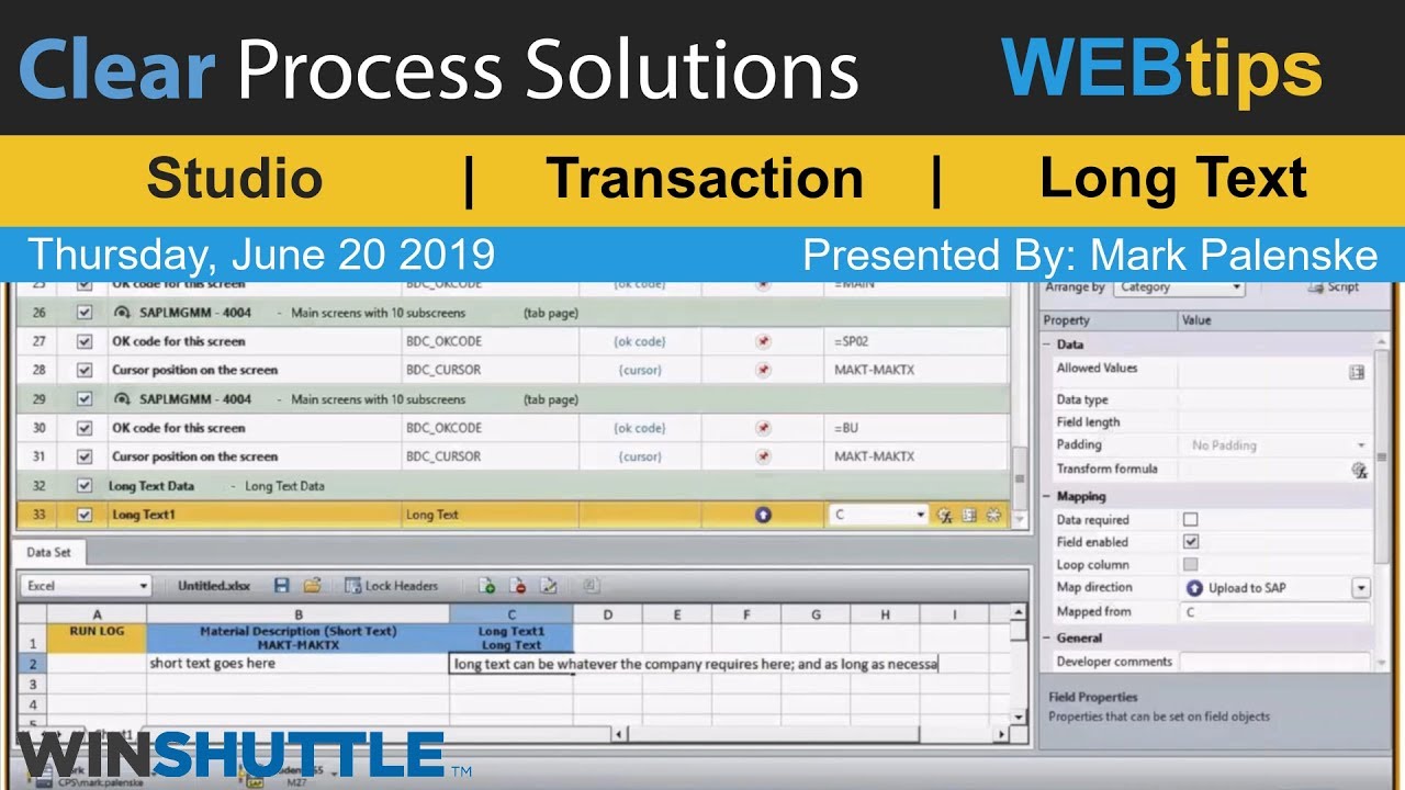 WINSHUTTLE Tutorial and WEBTips: Studio: Tips & Tricks Working with Long Text