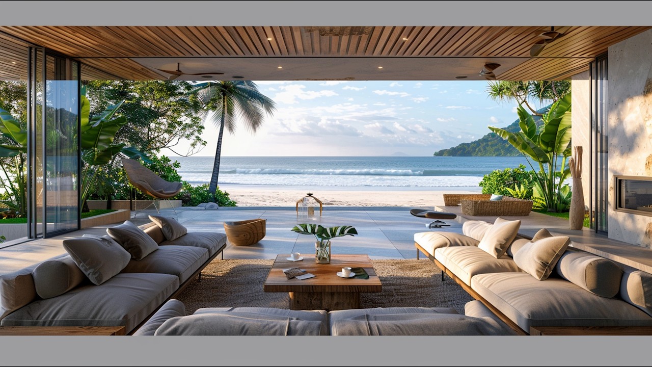 Cozy Beach House Jazz ☕ Relaxing Morning Cafe Music with Ocean Waves