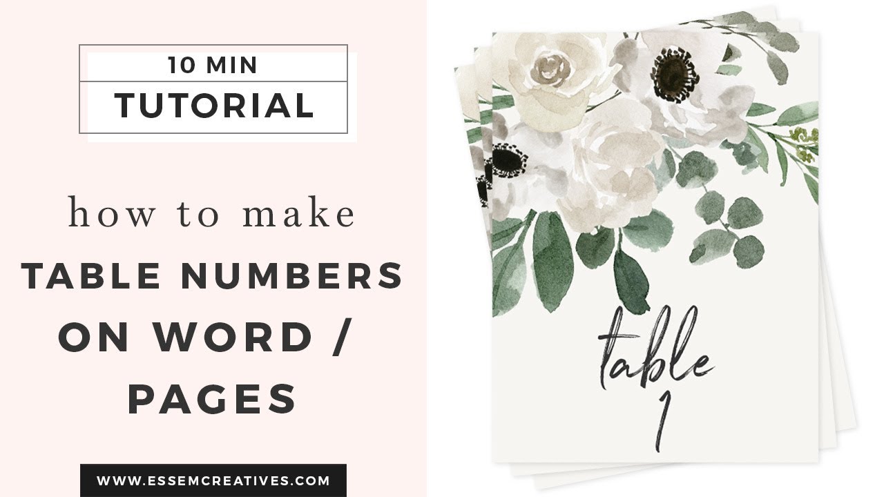 How to Make Table Numbers In Word/Pages with Watercolor Florals for Weddings
