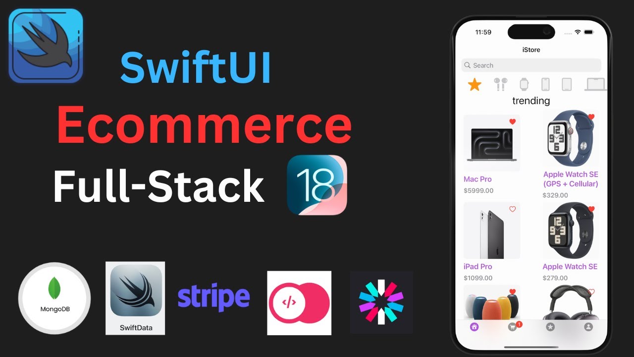 SwiftUI Ecommerce FullStack (Stripe, SwiftData, Keychain, Nodejs, JWT, AppWrite, Observation, iOS18)