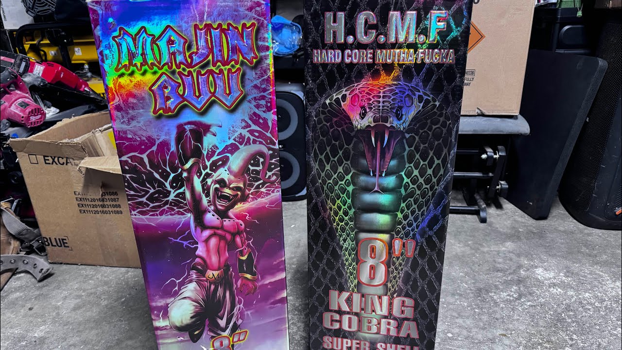 HCMF KING COBRA 8inch VS MAJIN BUU 8inch canister shell fireworks comparison 🔥🔥💥 BEST @Reckles5Pyro