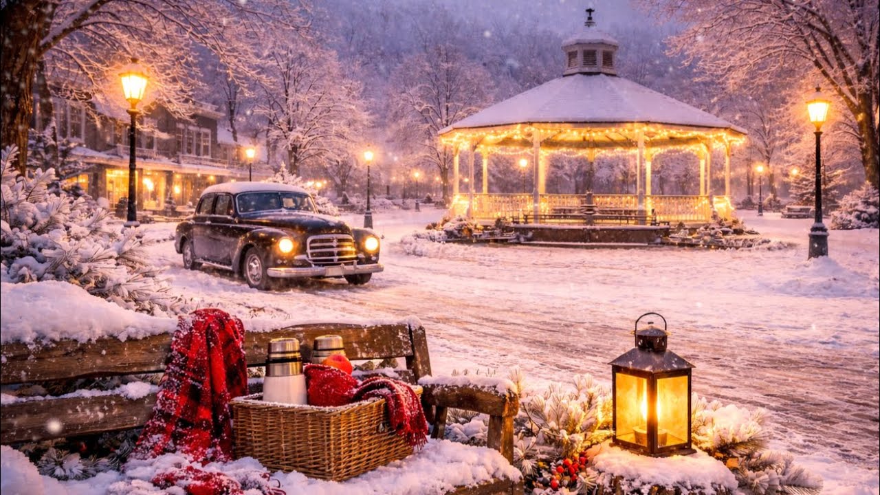 Winter Town Square Ambiance — A Snowy Evening in 1940s America | Courthouse & Gazebo