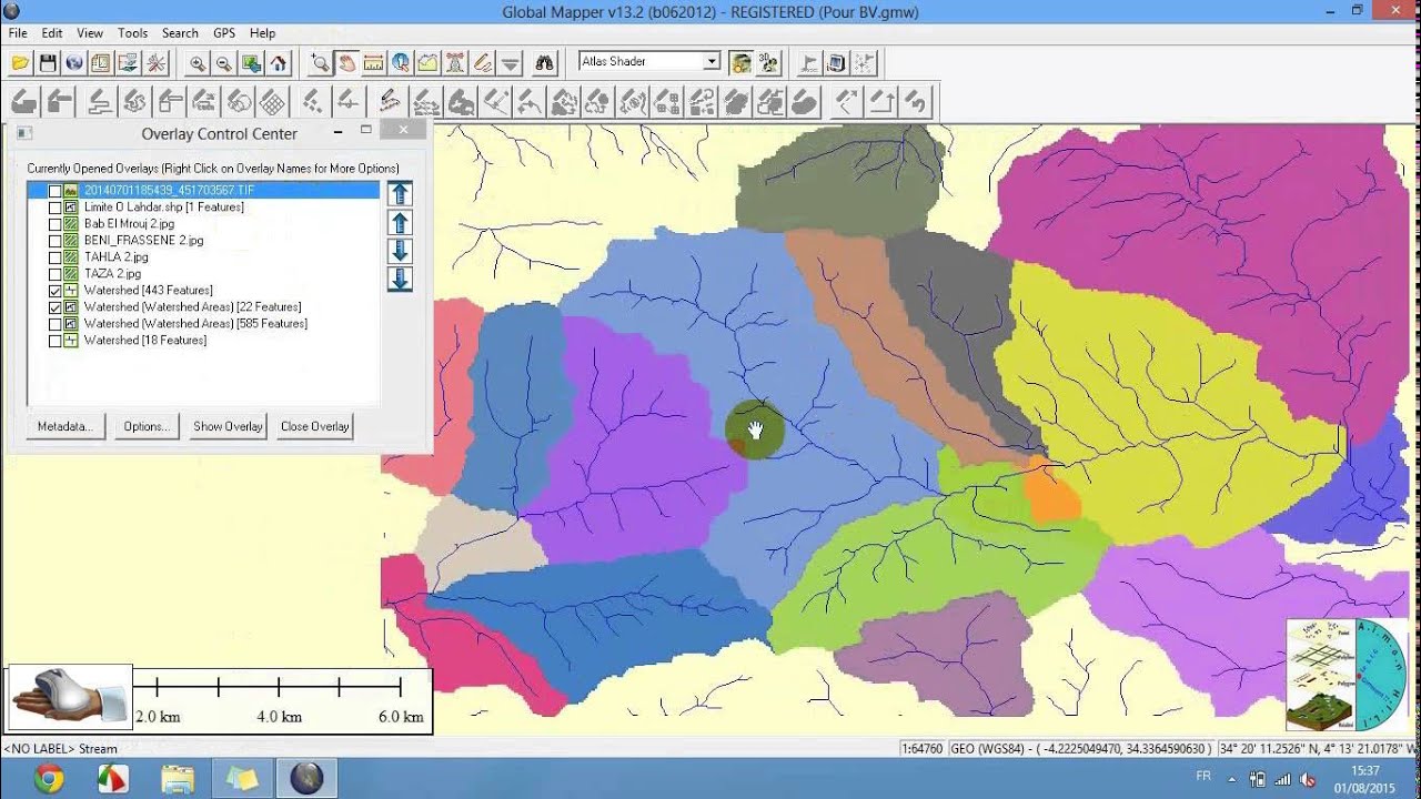 Comment délimiter les bassins versants automatique sur Global Mapper et les exporter vers ArcGis