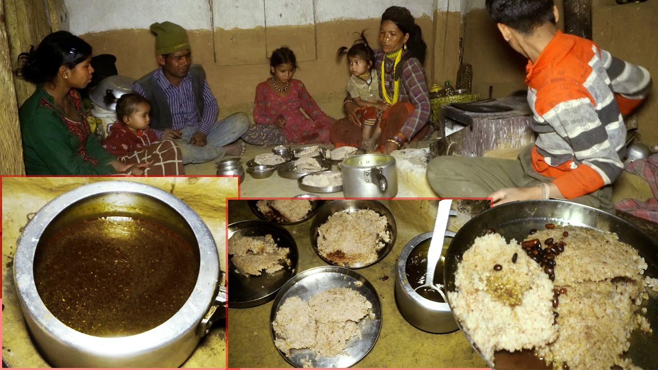 dharme brother's family rice time || village working and eating || rural Nepal ||