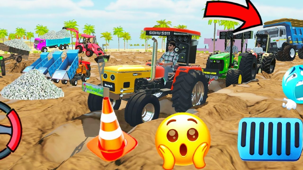 Harwaster stuck in mud 😱 tractor 🚜 jcb and truck 🚛 kar 🚗 deriving simulator 3D 😱 indian games 🎯💯