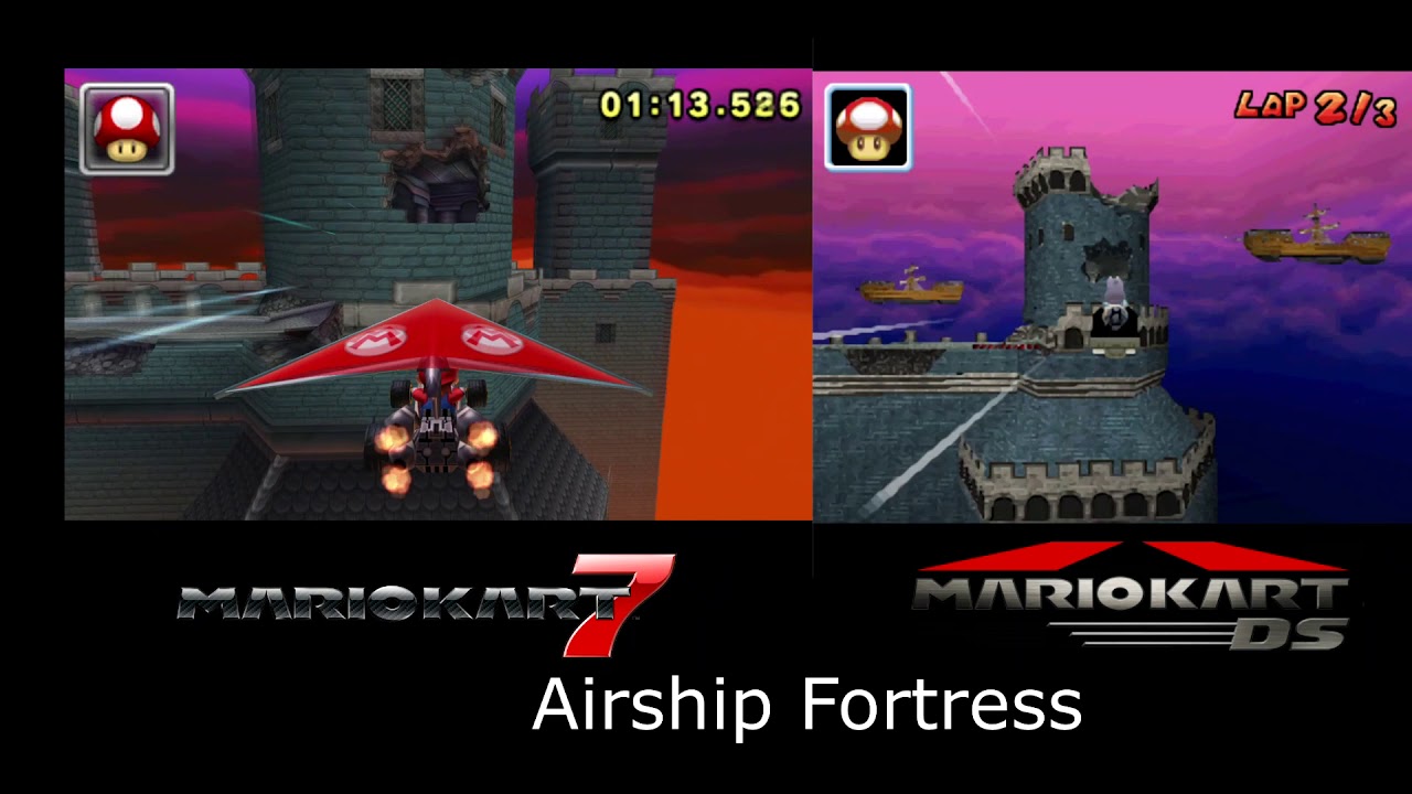 Airship Fortress Mario Kart DS and 7 Comparison