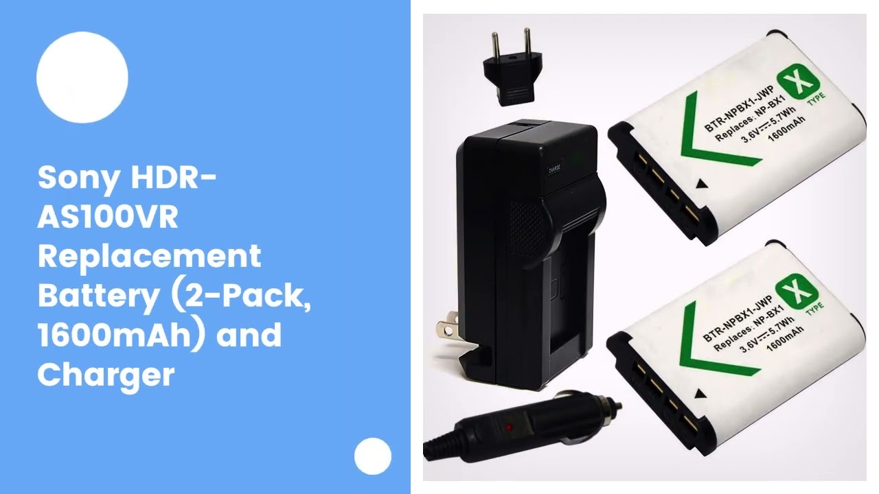 Sony HDR-AS100VR Replacement Battery (2-Pack, 1600mAh) and Charger