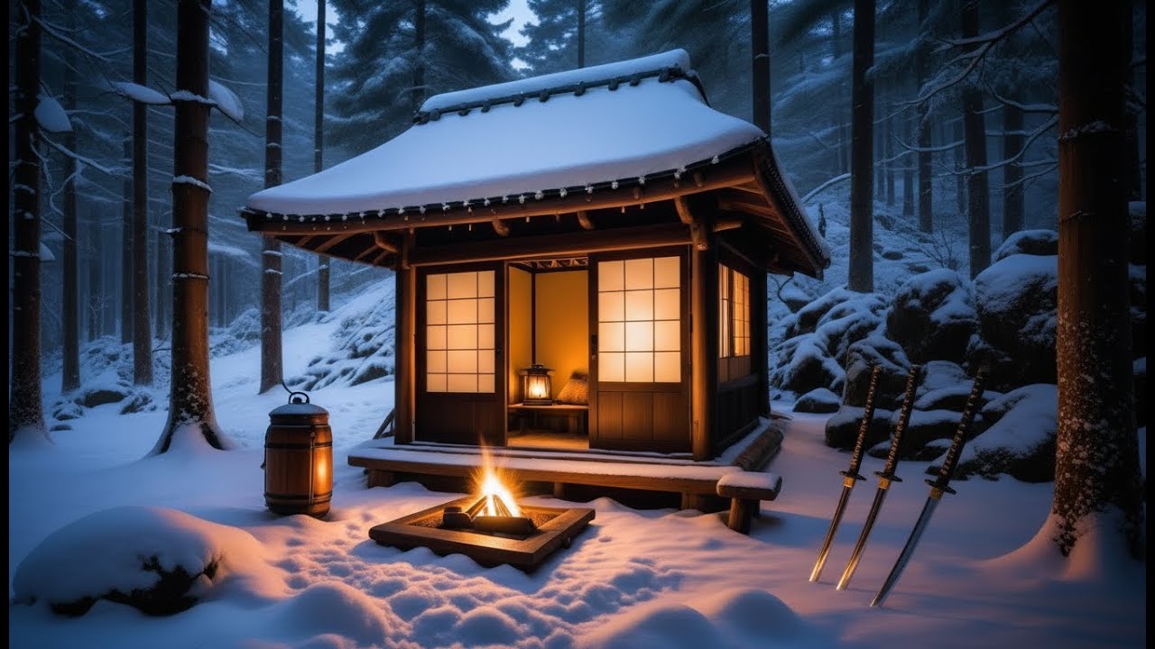 Demon Slayer Inspired Winter Forest Ambience – Cozy Cabin & Crackling Fire | VibingPlaces