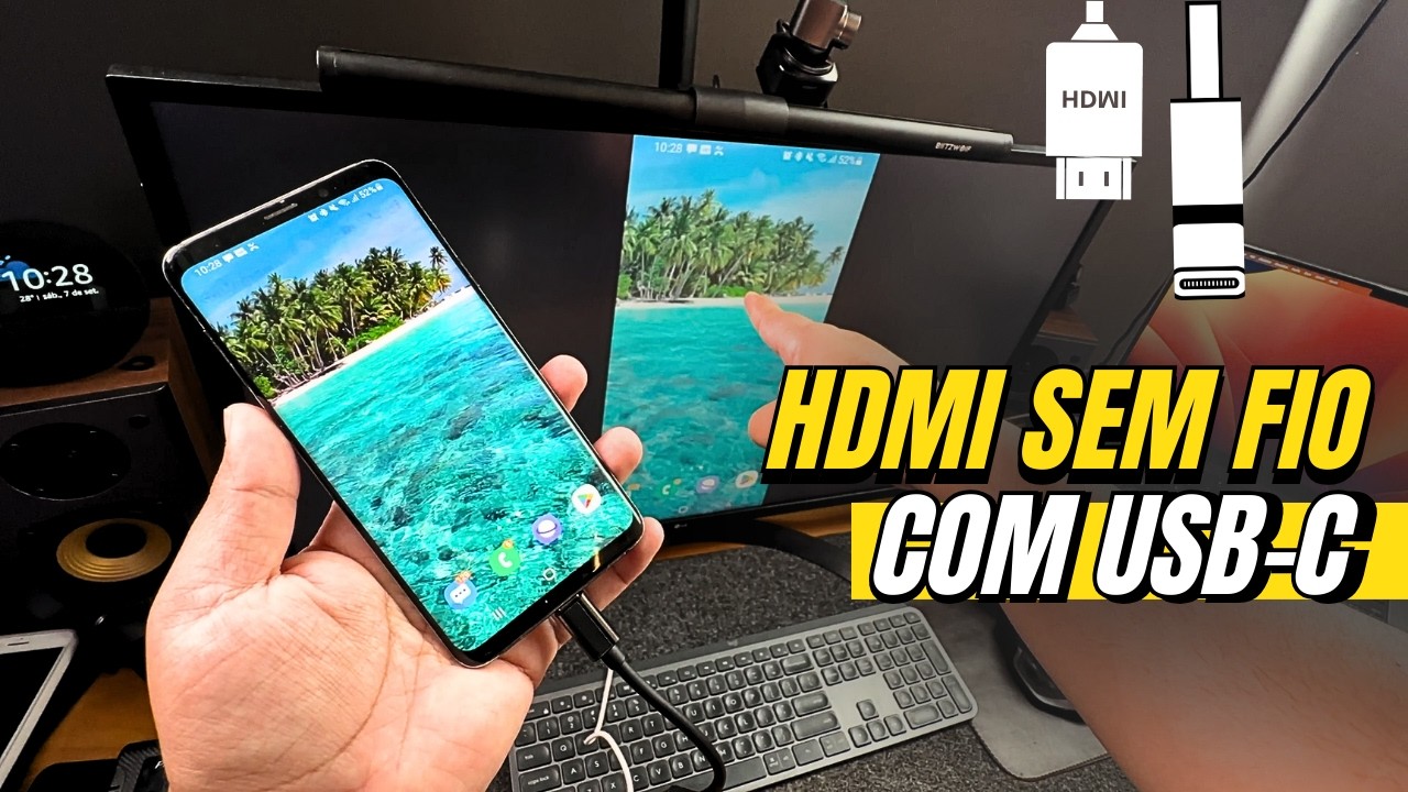 Transmissor HDMI SEM FIO para Celular com adaptador USB-C (iOS e Android)