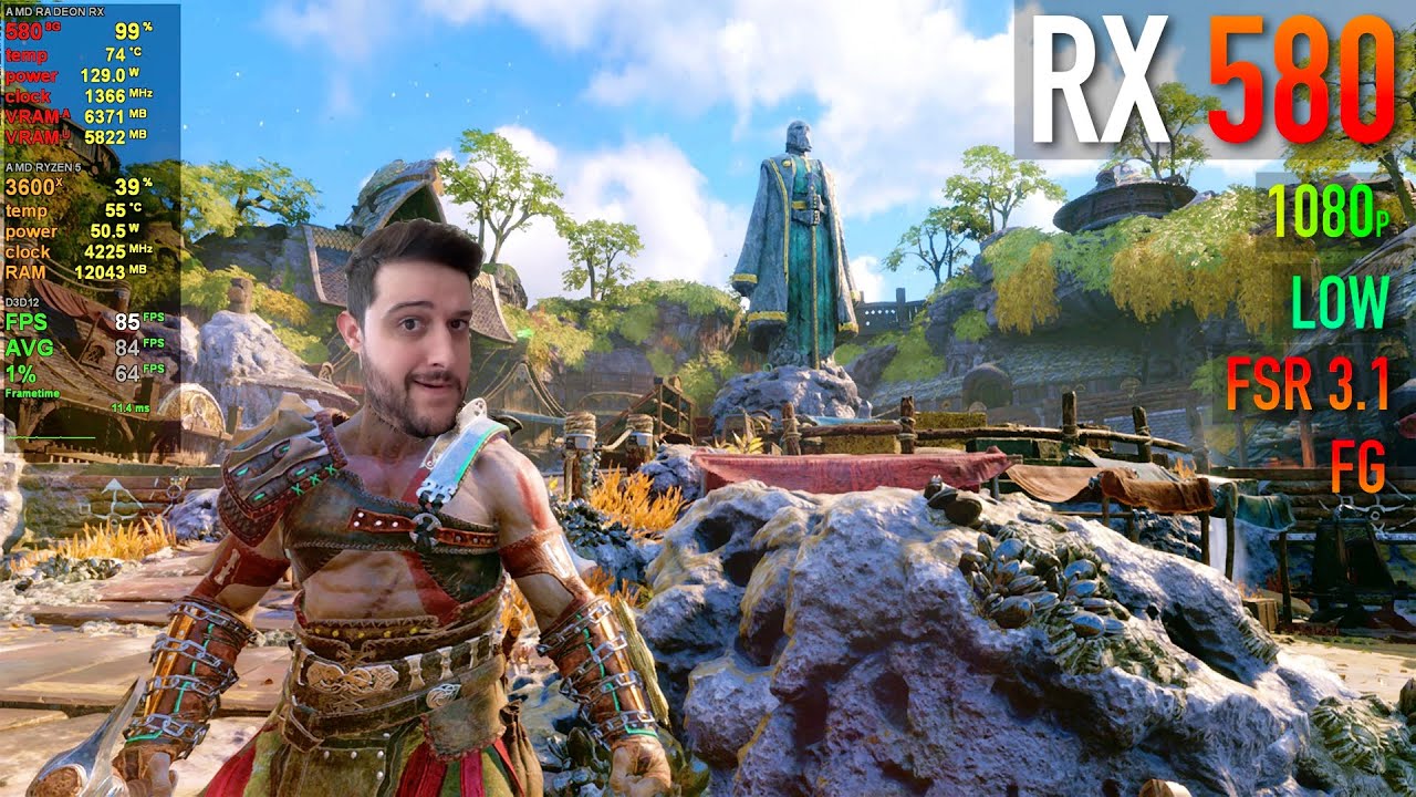 RX 580 8 ГБ — God of War: Ragnarök — Низкое / FSR 3.1 / FG / 1080p