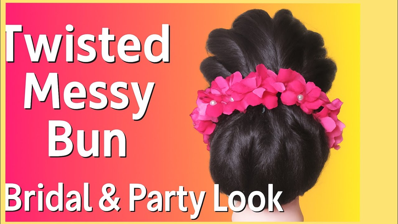👉 “Twisted Messy Bun Hairstyle | Elegant Wedding & Party Bun with Flowers | Easy Tutorial”