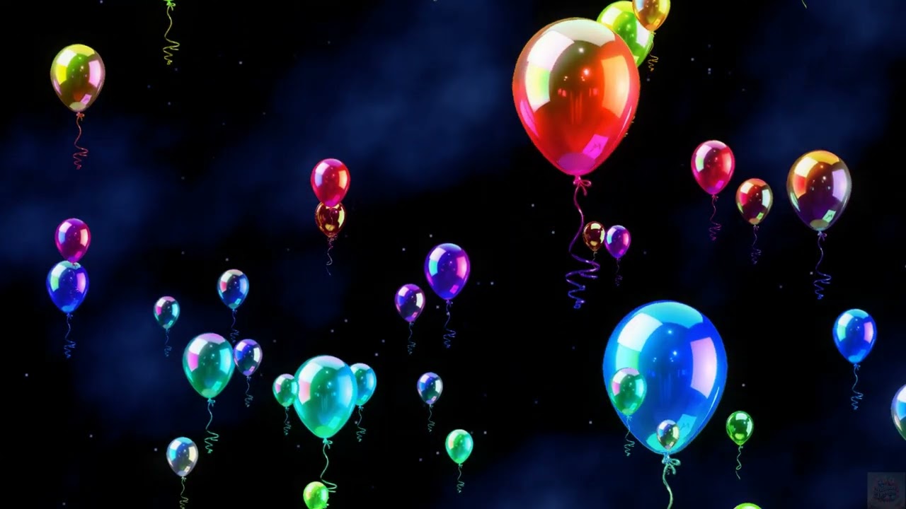 Balloons Background Video, Colorful  Flying Balloons Flying in the Night Sky, Sensory Video