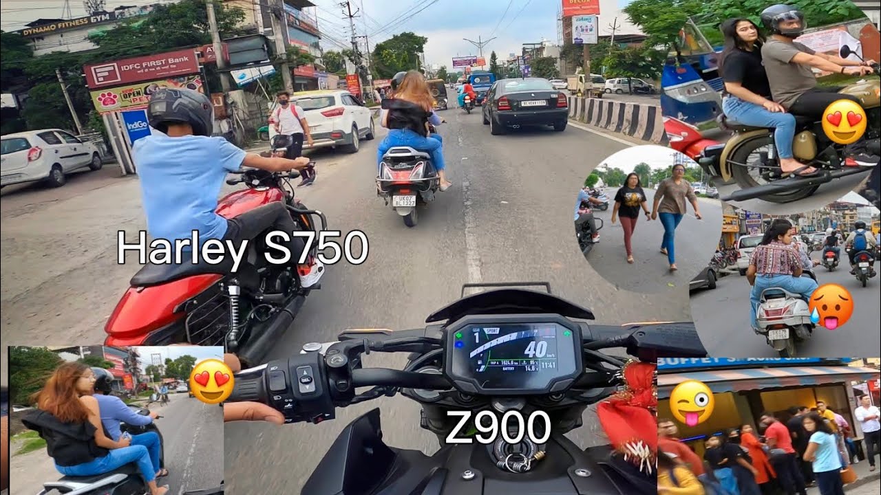 😍cute girls reaction🥵❤️maza hi agya😂 #harleydavidson #kawasaki #dehradun #publicreaction #girls