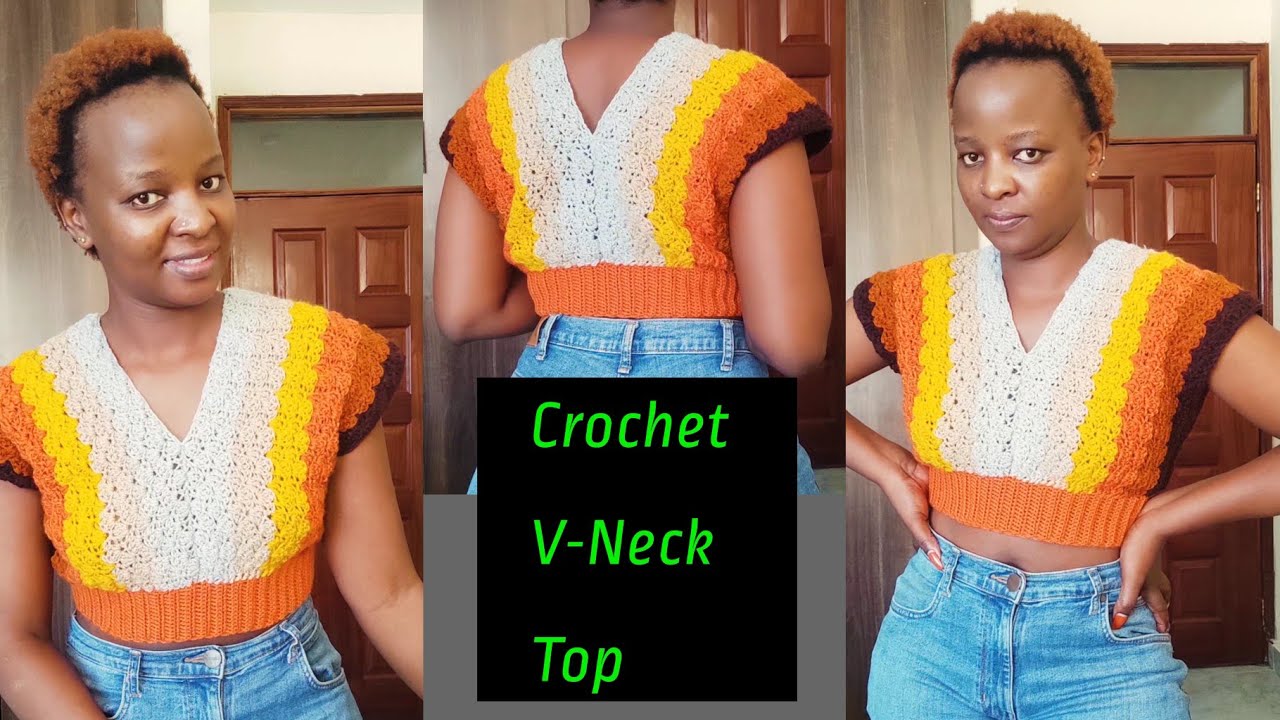 Crochet Textured V-Neckline Top//Crochet Top using the Solid Shell Stitch