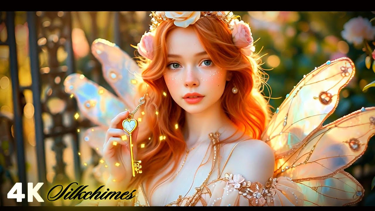 Silkchimes  |  Angelic Fairy & the Golden Keys 🔑 A Blooming Garden at Dusk (4K)