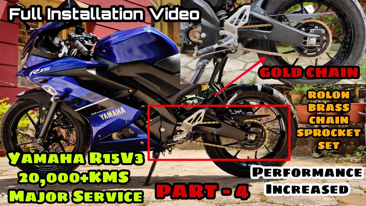 My Yamaha R15V3 Getting GOLD CHAIN| Rolon Brass Chain Sprocket Set Full Detailed Installation|PART-4