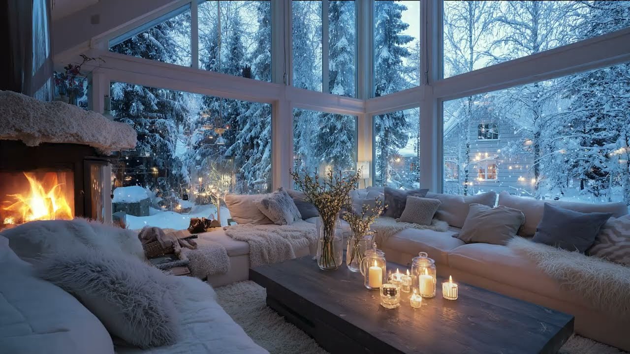 🎹 3 Hours Warm Piano Ambience | Candlelight, Snow & Floral Lounge | Focus & Relaxation