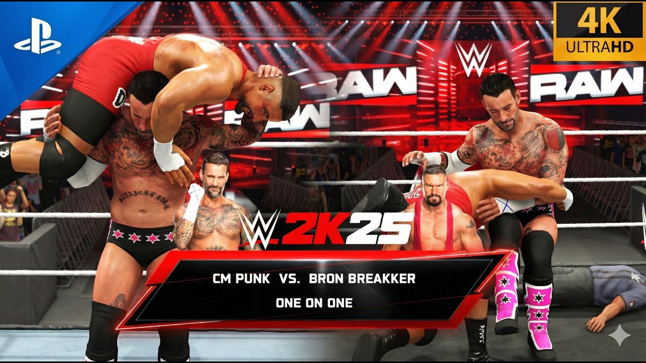 WWE 2K25: CM Punk против Bron Breakker на RAW | Геймплей на PS5 в разрешении 4K HDR