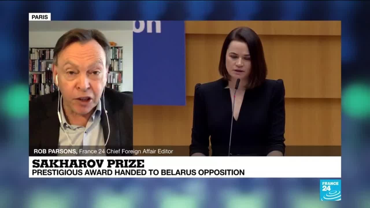 Belarus opposition wins rights prize, urges EU to be braver