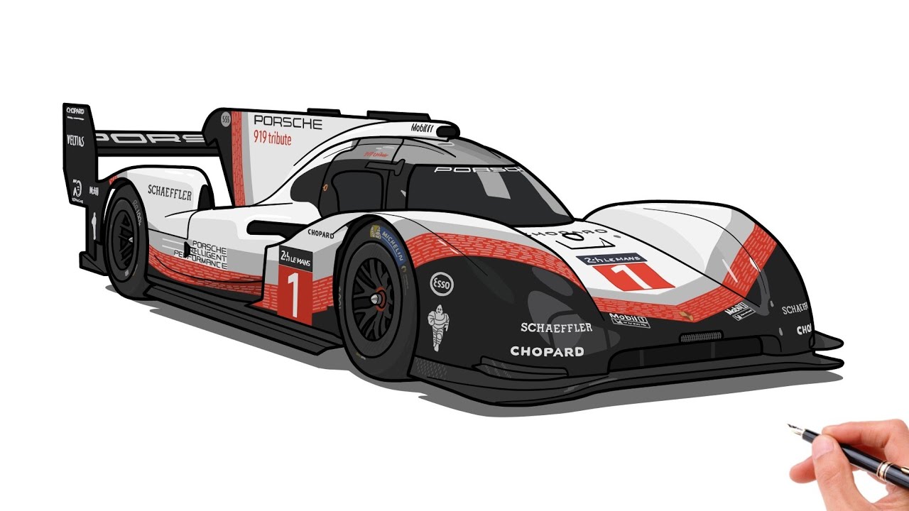 How to draw PORSCHE 919 HYBRID EVO / drawing Porsche 919 lm sports car