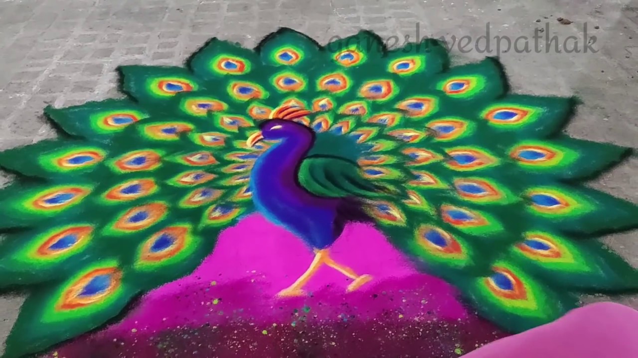 Peacock Rangoli designs big and creative (one man show)