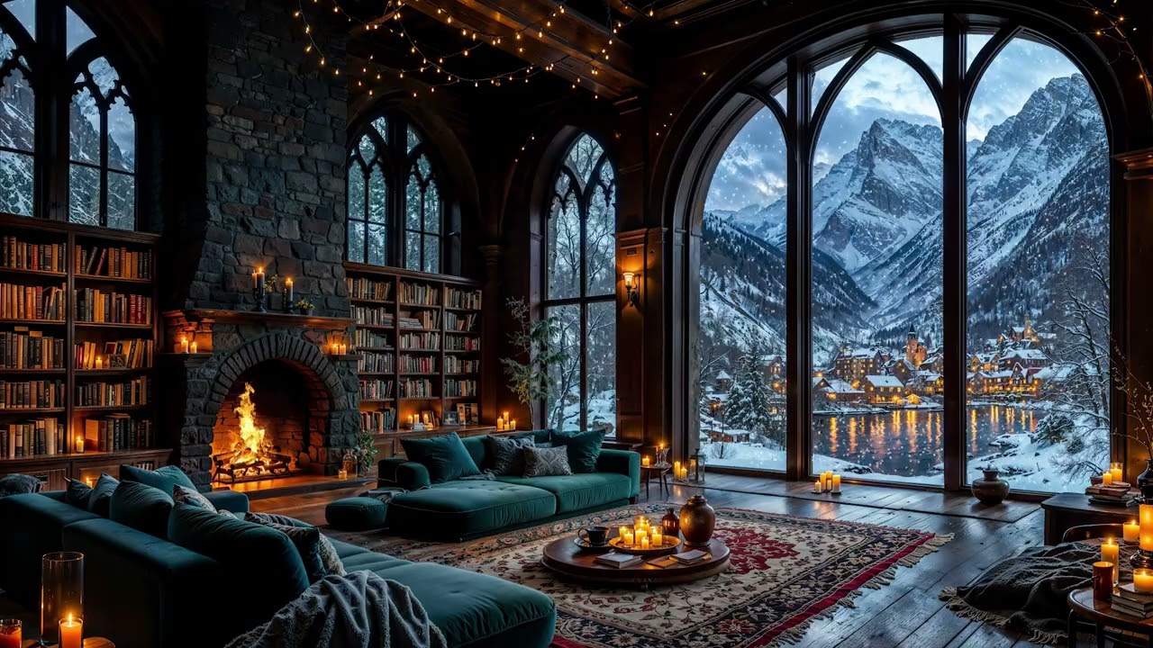 🔥Soothing Winter Ambience: Fireplace & Snowfall for Relaxing and Sleep