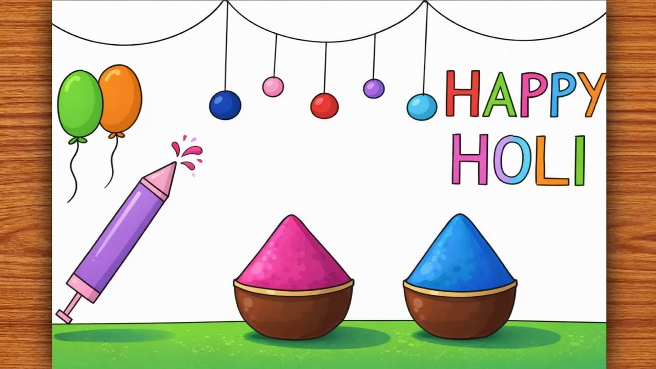 Happy Holi Drawing Easy | Holi Festival Drawing Step by Step | Easy Holi Drawing for Beginners