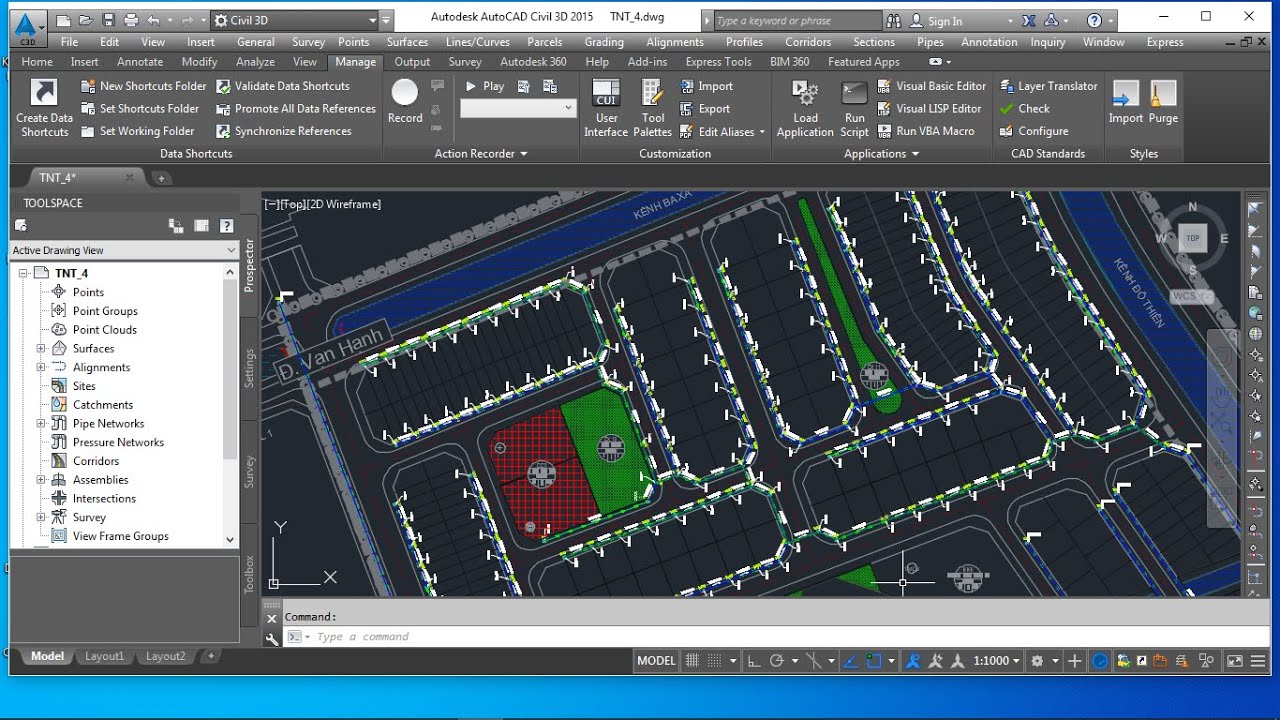 8.[Civil3D] Thiết kế Cấp thoát nước-Mặt bằng mạng lưới 50ha || 