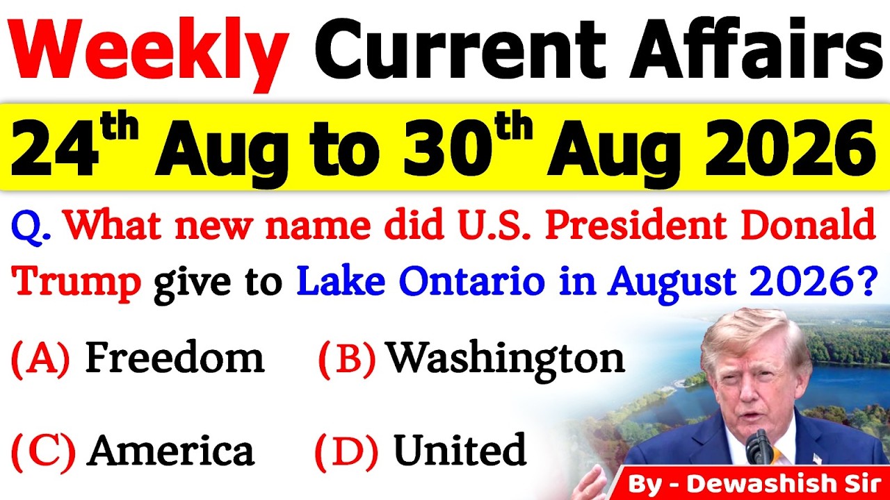 24th - 30th August 2026 Current Affairs 🔥 | Weekly MCQs | One Shot Revision | All Exams 2026