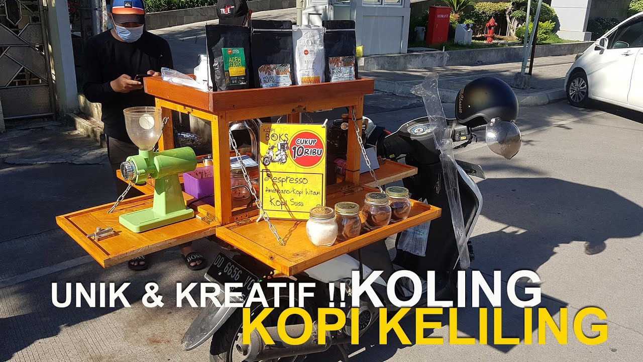 KOPI KELILING MAKASSAR | KOPI BOKS, IDE KREATIF BERJUALAN KOPI MEMAKAI SEPEDA MOTOR