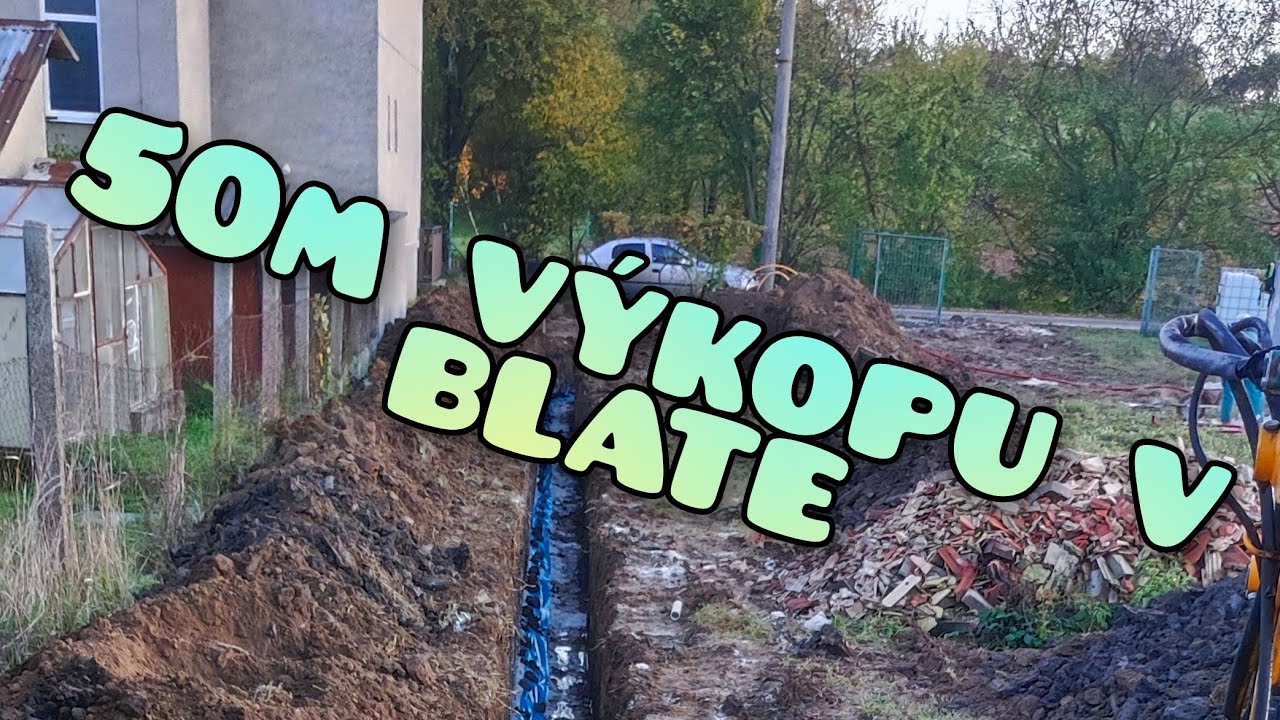 Výkop pre inžinierske siete v blate a po tme - JCB 8035zts