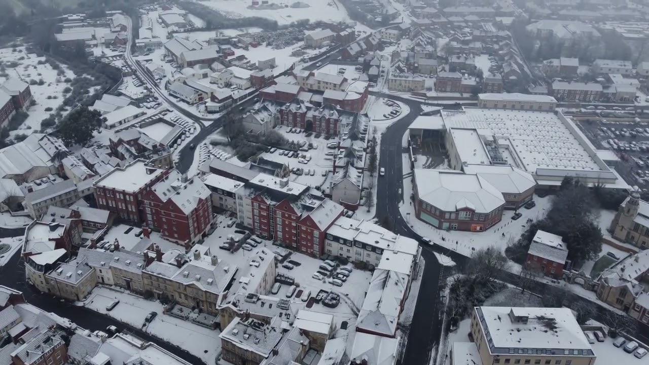 SNOW TROWBRIDGE TOWN CENTER UK DRONE