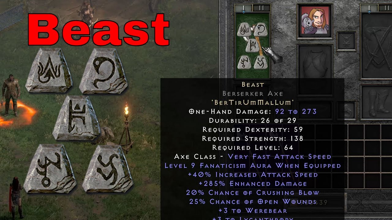 Diablo II Resurrected Rune Word - Beast (Ber Tir Um Mal Lum)