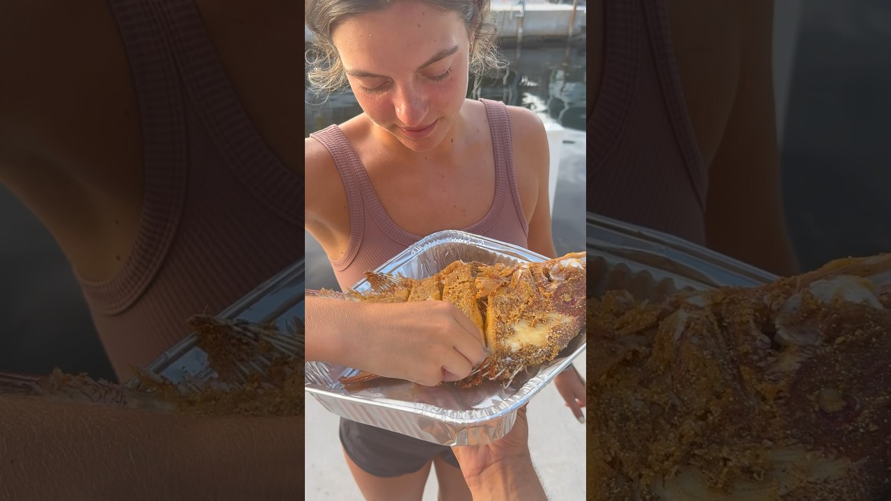 Whole fried hogfish.#wildlife #crazy #crazy #ocean #shorts￼